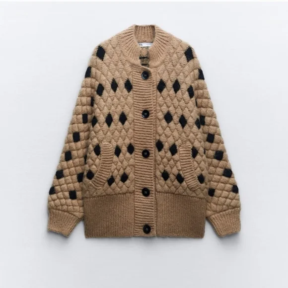 ❌️SOLD❌️STRUCTURED KNIT CARDIGAN TAUPE BROWN SIZE S - Picture 13 of 16